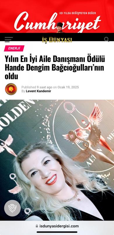 İş Dünyası Dergisi: Yılın En İyi Aile Danışmanı Ödülü Hande Dengim Bağcıoğulları’nın oldu